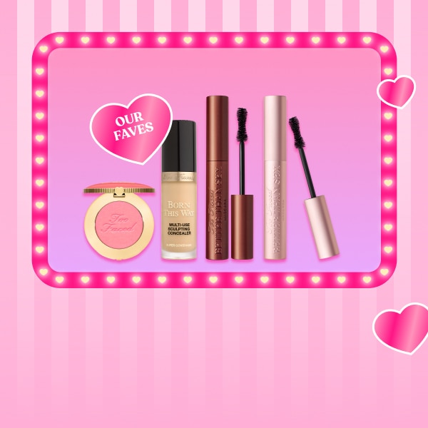 makeup products and pink hearts