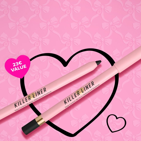 makeup products and pink hearts