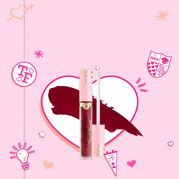 makeup products and pink hearts